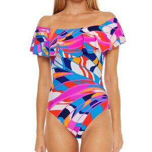 NWT Trina Turk Women's Rio Ruffle Off-The-Shoulder One Piece Swimsuit Size 12